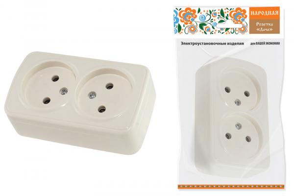 TDM  Народная  Дача  Слоновая Кость  Розетка 2-местная 2П открытой установки IP20 10А
