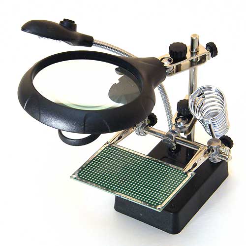 Держатель "третья рука" REXANT с лупой  х2.5, подставка под паяльник, LED подсветка 12-0250