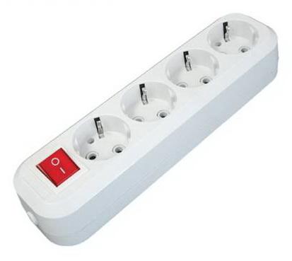 Колодка UNIVersal 4 гнезда с выключателем и заземляющими контактами, АБС-пластик S304