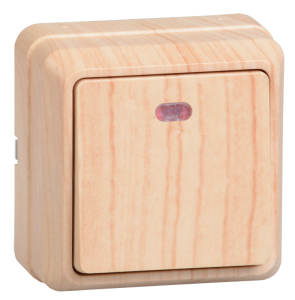 IEK  Октава  Сосна  Выключатель 1-клавишный с индикатором 10А открытая установка  ВС20-1-1-ОС EVO11-K03-10-DC