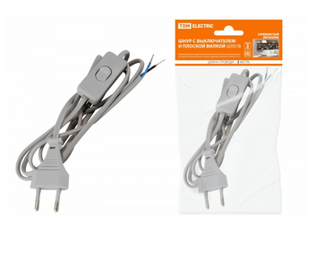 Шнур TDM с выключателем и плоской вилкой ШУ01В ШВВП 2х0,75мм2 2м. серебристый металлик