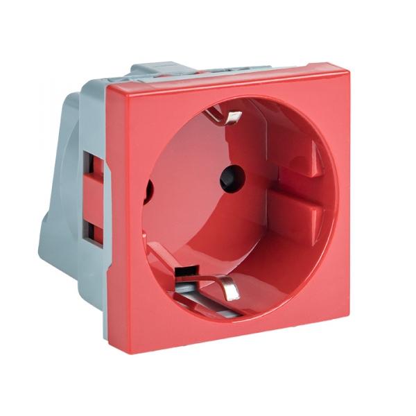 Розетка 45х45 (2 модуля), с заземлением, красная, прямая